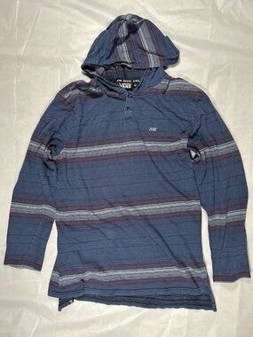 Vans Hoodie Men L Blue Stripes Lightweight Henley Pullover Skater Skate Sweater